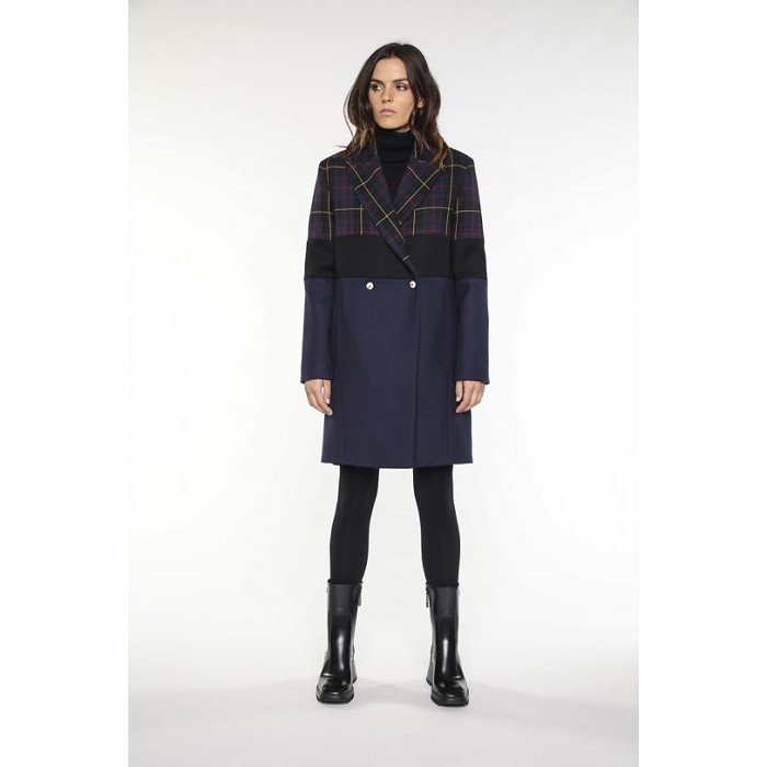프랑스 코트브랜드 LENER [메종르네] Overcoat in navy blue, black and tartan virgin wool 00618