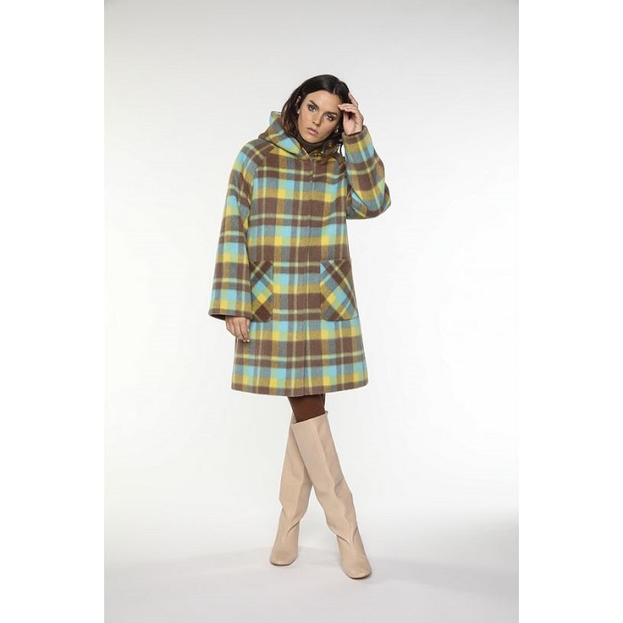 프랑스 코트브랜드 LENER [메종르네] Hoody coat in wool and alpaca brown and yellow ckecks 00629